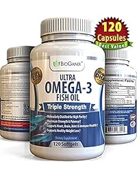 Omega 3 - Aceite de pescado de grado farmacéutico (antigótico, fabricado en los Estados Unidos de América EPA 800 + DHA 600 + Vitamina E, ácidos grasos naturales de grado farmacéutico)