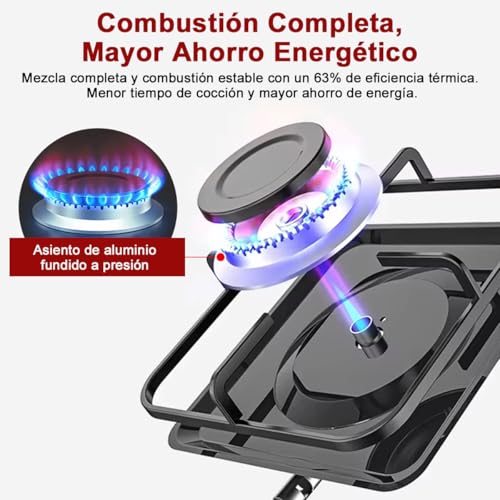 Parrilla de Gas 4 Quemadores, Estufa de Sobreponer Recubrimiento en Polvo Sobre Chapa Metálica con Tapa Rejilla Cuadrada para Ollas Perilla PP Estufa de Mesa para Gas LP Cocina Camping 47.8*47.8*6cm