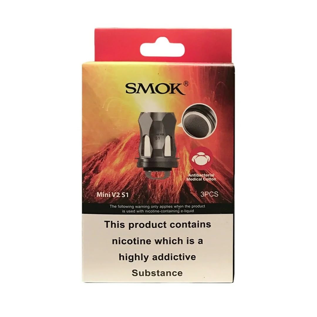 SMOK Mini V2 S1 Replacement Coils, Mesh, 0.15 Ohm, Works With R Kiss Kit, Species Kit, TFV8 Baby V2 Tank, SMOK Vaping Coils, Pack of 3, No Nicotine