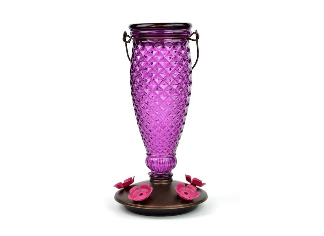 Photo 1 of Perky-Pet 9102-1SR Purple Diamond Wine Top Fill Glass Hummingbird Feeder with Built-in Bee Guards - Outdoor Garden Décor - 24 Oz