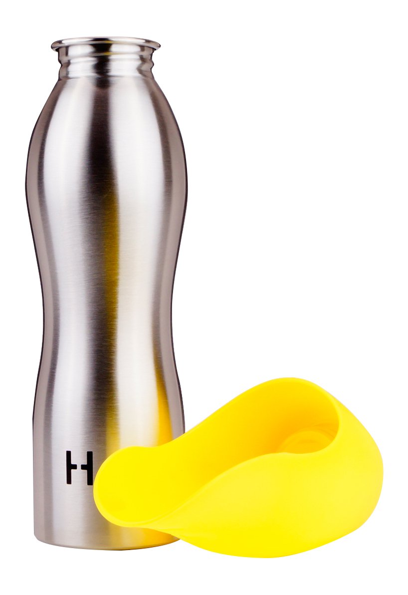H2O4K9 Stainless Steel Dog Water Bottle and Travel Bowl, Large, 700 ml, Sunshine Yellow