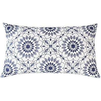 SLOW COW Cotton Linen Embroidery Decorative Lumbar Throw Pillow Cover Pillowcase Rectangular Pillow Cover Cushion Cover for Bed Couch Sofa 12 x 20 Inches Navy Blue