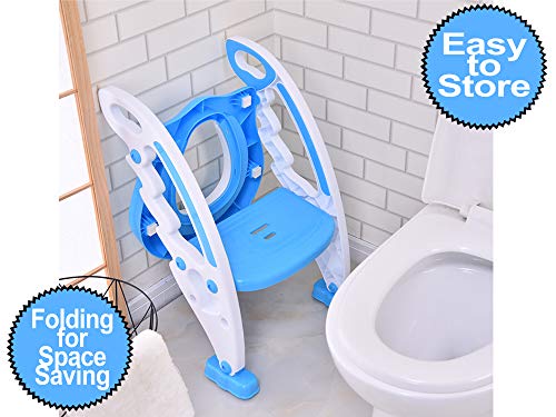 Potty Toilet Seat with Step Stool Ladder – Portable Chair Trainer with Handles. Sturdy, Comfortable, Safe, Built in Non-Slip Steps and Memory Foam Seat. Best Gifts for Kids, Boys, Girls, & Toddler