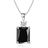 CiNily Rectangular Crystal Necklace for Women Trendy, Pendant Necklace with Chain 14K White Gold | Gold Plated Multicolor Birthstone Pendant Necklaces Boho Jewelry for Christmas Birthday Wedding
