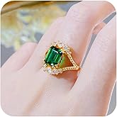 RKKOJJO 925 Sterling Silver Emerald Cubic Zirconia Ring Diamond Ring Engagement Ring Wedding Band Rings for Women