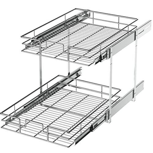 LOVMOR Ausziehbarer Schrank-Organizer mit 2 Ebenen, 35,6 x 53,3 cm (B x T), ausziehbare Küchenschrank-Aufbewahrung, Schieberegale