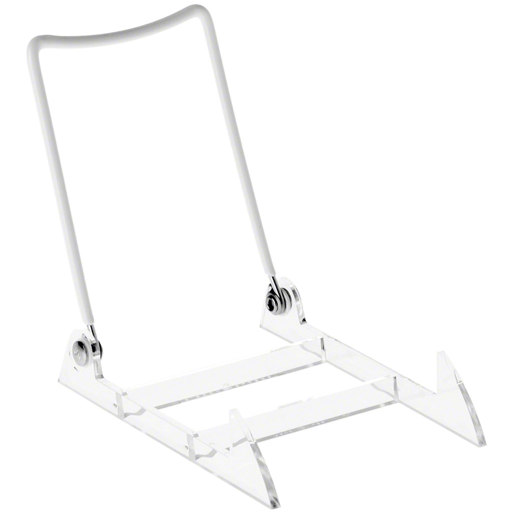 GIBSON HOLDERS 3PL Adjustable Wire & Acrylic Easel, 4" W x 5.5" H with 4.5" Ledge, White/Clear, Pack of 6