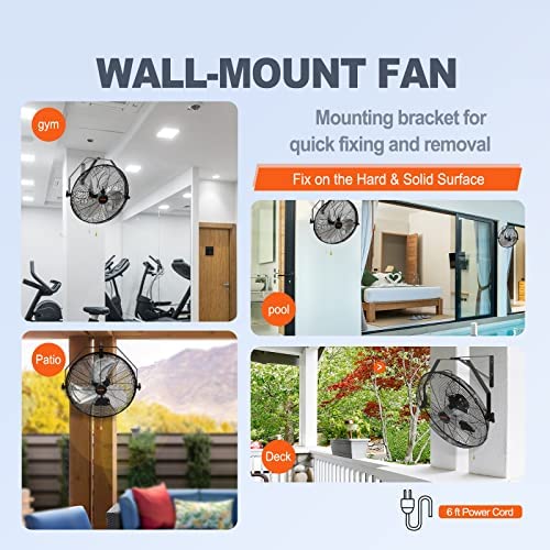 VEVOR 18 Inch Wall Mount Fan, 3-Speed IP44 Waterproof Industrial Fan, Max. 4150 CFM for Outdoor, Commercial, Residential, Greenhouse, Workshop, ETL Listed, 2-Pack