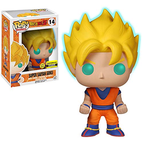 Funko Super Saiyan Goku [Glow-in-Dark] (EE Exclusive): Dragonball Z x POP! Animation Vinyl Figure & 1 POP! Compatible PET Plastic Graphical Protector Bundle [#014 / 05040 - B]