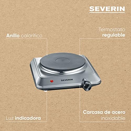 Placa de cocina portátil, placa eléctrica para cocinar fácil de limpiar, hornillo eléctrico con termostato regulable, acero inoxidable cepillado, 1500 W, KP 1092
