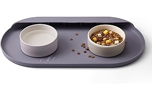 Medario Dog Cat Food Mat, Easy Clean Dishwasher Safe Silicone Pet Food Mat, Waterproof Dog Bowl Mat with High Lip, Durable Anti-Slip Dog Mat with Pocket for Collecting Food and Water(Dapple Gray)
