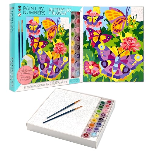 Bright Stripes iHeartArt Paint by Numbers Kit for Kids Ages 8+ | Butterflies + Blooms Theme |Art Set with Framed Canvas, 16 Paints & 2 Brushes |DIY Painting Activity Gift for Beginners & Young Artists