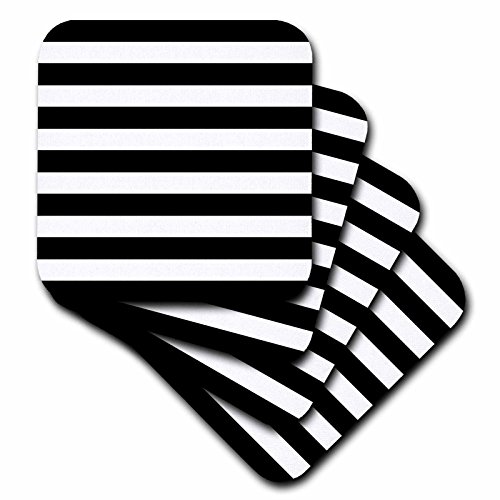 3dRose cst_56663_3 Stylish Contemporary Stripes Black and White Striped Pattern Aka Breton Stripe Ceramic Tile Coasters, Set of 4