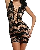 Bluetime Women Mesh Lingerie Fishnet Chemise Babydoll Mini Dress Bodysuit