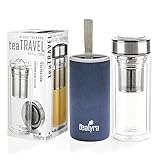 Tealyra - teaTRAVEL 16-Ounce - Glass Double Walled Thermos - Travel Mug Removable Stainless Steel Infuser Basket - Borosilicate Glass Tea Coffee Thumbler - Gift Box - 500ml