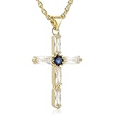 HZMAN 14K Gold Plated Necklace for Women Small Simple Dainty Crystal Cross Necklace Pendant Christian Faith Protection Jewelry Gift