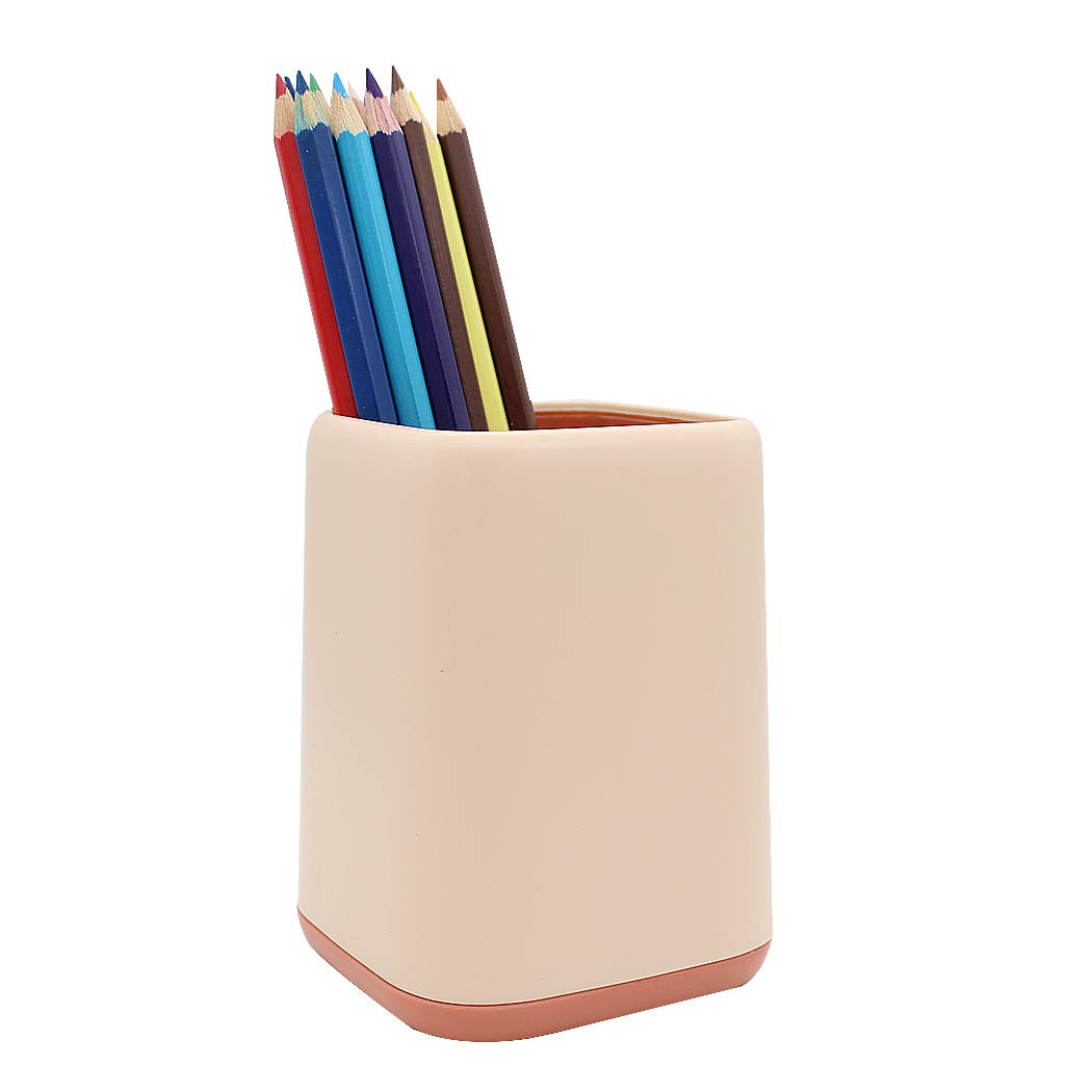 SIPLIV Two-Tone Pencil Holder Pen Containers, Durable Cute Desk Organizer Makeup Brush Holder for Office Classroom Home - Light Pink