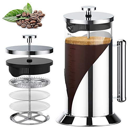 French Press Coffee Maker, 304 Stainless Steel Bracket Coffee Press with 4Level Filtration
