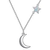 LUHE Star Moon Necklace for Women Sterling Silver Moon Pendant Necklace Star Jewelry Gifts for Women