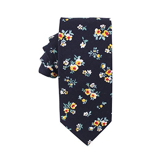 Navy Floral Skinny Ties | Cotton Neckties | Gift for Men | Work Ties for Him | Birthday Gift for Guys (Navy Floral)