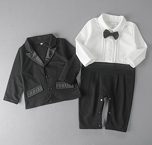 AvaCostume Baby Boy Tuxedo Rompers Suit 2pcs Wedding Suit