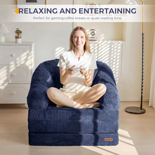 MAXYOYO Folding Sofa Bed with Backrest, Folding Bed without Structure with Handle, 2 in 1 Convertible Pouffe to Floor Sofa, Comfortable Folding Sofa for Bedroom and Living Room