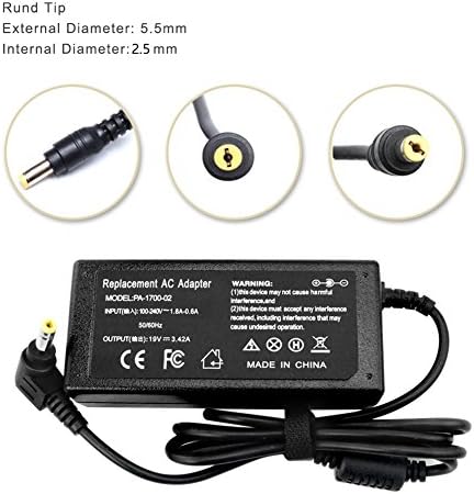 CANRY 65W Laptop Charger AC Adapter for Acer-Aspire5517 5532 E15 ES1 E1 E5; E1-571 E5-575G E1-510P E1-521 E3-111 E5-511P E5-521 E5-522 E5-551 E5-571 E5-573G ES1-111M ES1-411 ES1-511 ES1-521