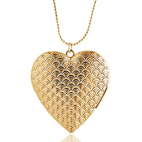 Polished heart locket pendant necklace engraved love memories pho…