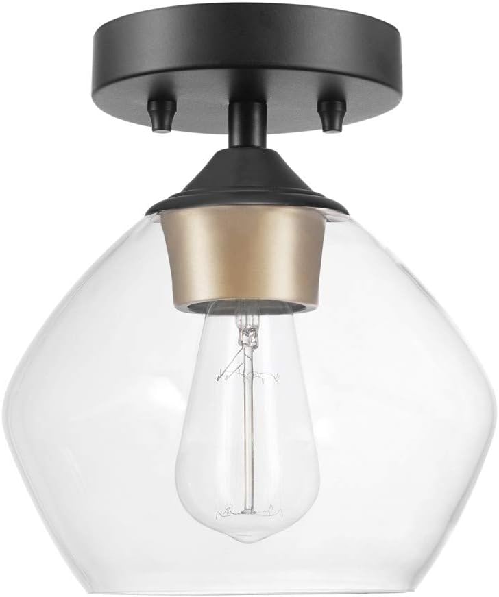 Globe Electric 60333 Harrow Light Semi-Flush Mount, Matte Black with Clear Glass Shade, 9.1": Home Improvement