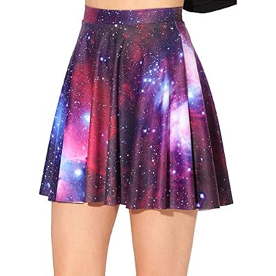 iecool Women's Sexy Flared Stretch Soft Pleated Galaxy Printed Skater Skirt