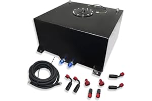 DEMOTOR PERFORMANCE 15 Gallon Fuel Cell Gas Tank Black Aluminum & Cap & Level Sender & 12ft Fuel Line Kit