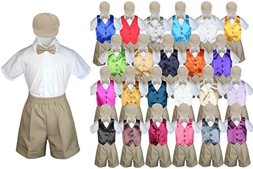 Baby Kid Toddler Boy Formal Event Suit KHAKI Shorts Shirt Hat Vest set Sm-4T (Medium ( 6-12 Months ), Navy)