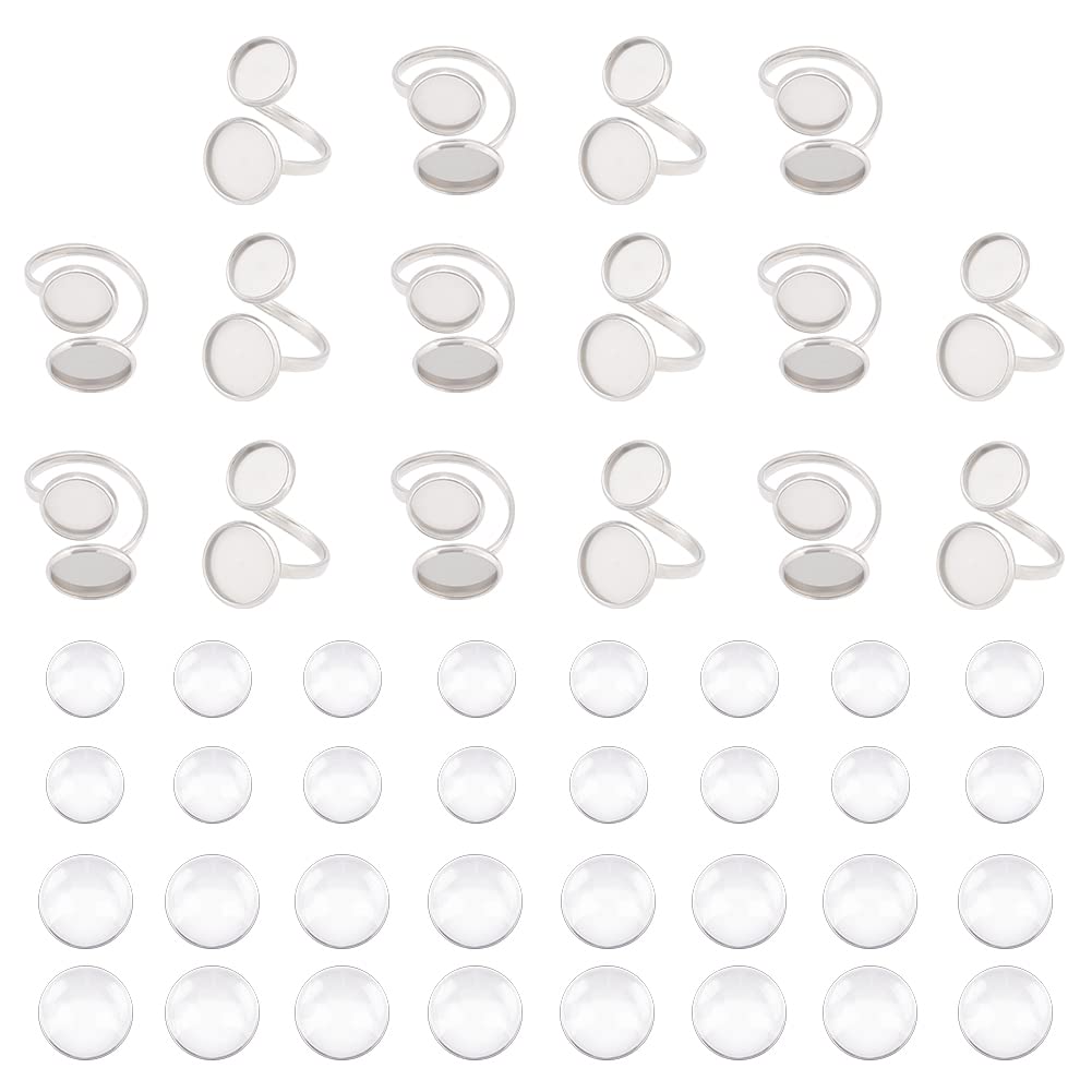 UNICRAFTALE 16 Sets Blank Cuff Ring Making Kit - DIY Bezel Tray Design with Stainless Steel and Cabochons — image 1