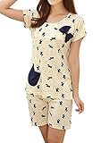 VENTELAN Women's Novelty Nighty Set Cute Bowknot Dogs Pajamas Pants Long Sleeve