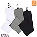 FINGER TEN Golf Towels for Golf Bags with Clip Tri-fold 24''X16'' Value 3 Pack, Waffle Towel for Men Women Cleaning, Hook and Loop in Color Black White Grey