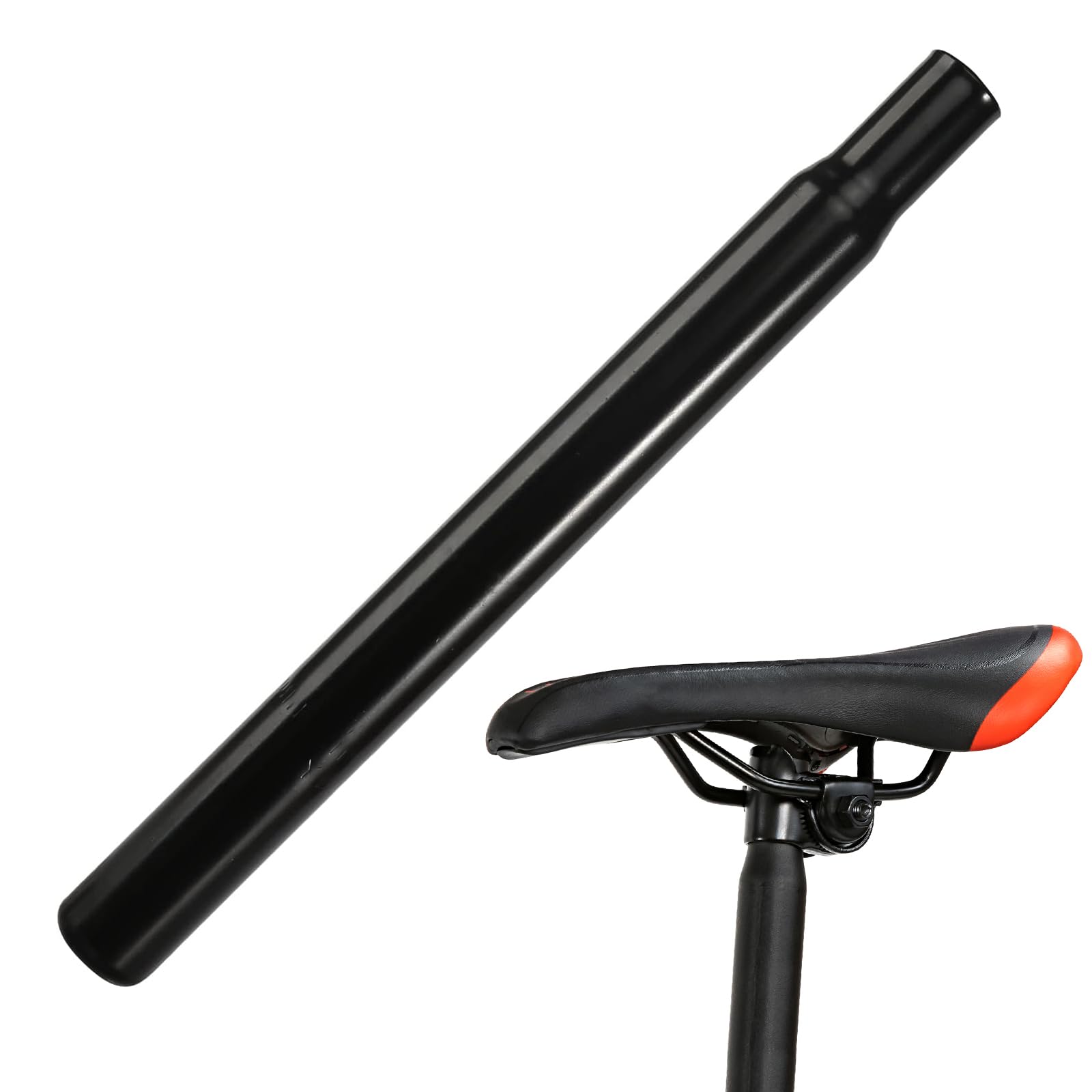 Bike Seat Post, 27.2 mm Bicycle Seatpost Carbon Steel Seat Tube Saddle Pole Length 300 mm for BMX Fixed Gear MTB Road Mountain Bikes (Black)