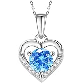 Eastlily Heart Necklace for Women,925 Sterling Silver Birthstone Pendant, Sterling Silver Necklace Pendant with Titanium Steel Chain 18",Women's Jewelry Gift for Birthday