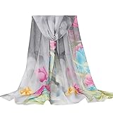 E-Clover Lightweight Chiffon Sheer Scarves: Women's Fashionable Flower Print Scarf