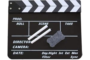 Coolbuy112 Movie Directors Clapboard, Photography Studio Video TV Acrylic Clapper Board Dry Erase Film Slate Cut Action Scene Clapper with a Magnetic Blackboard Eraser and Two Custom Pens, Black