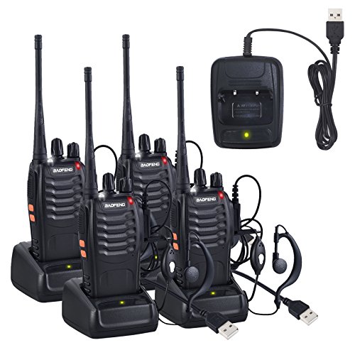 Walkie Talkies Neoteck 4 PCS Walkie Talkie Two Way Radio UHF 400-470MHz Walky Talky Long Range with Original Earpieces 16CH Single Band with LED Light Voice Prompt for Field Survival Biking Hiking