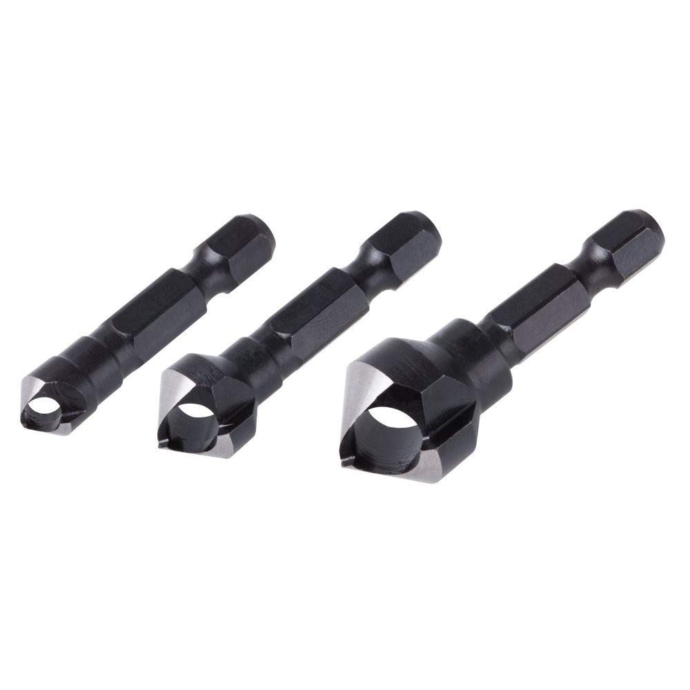 wolfcraft Deburring Counter Set, Ø 8-16 mm, Hexagon Shank, 3 Pcs. I 4375000 I for deburring and countersinking bore holes in wood, non-ferrous metal and plastic