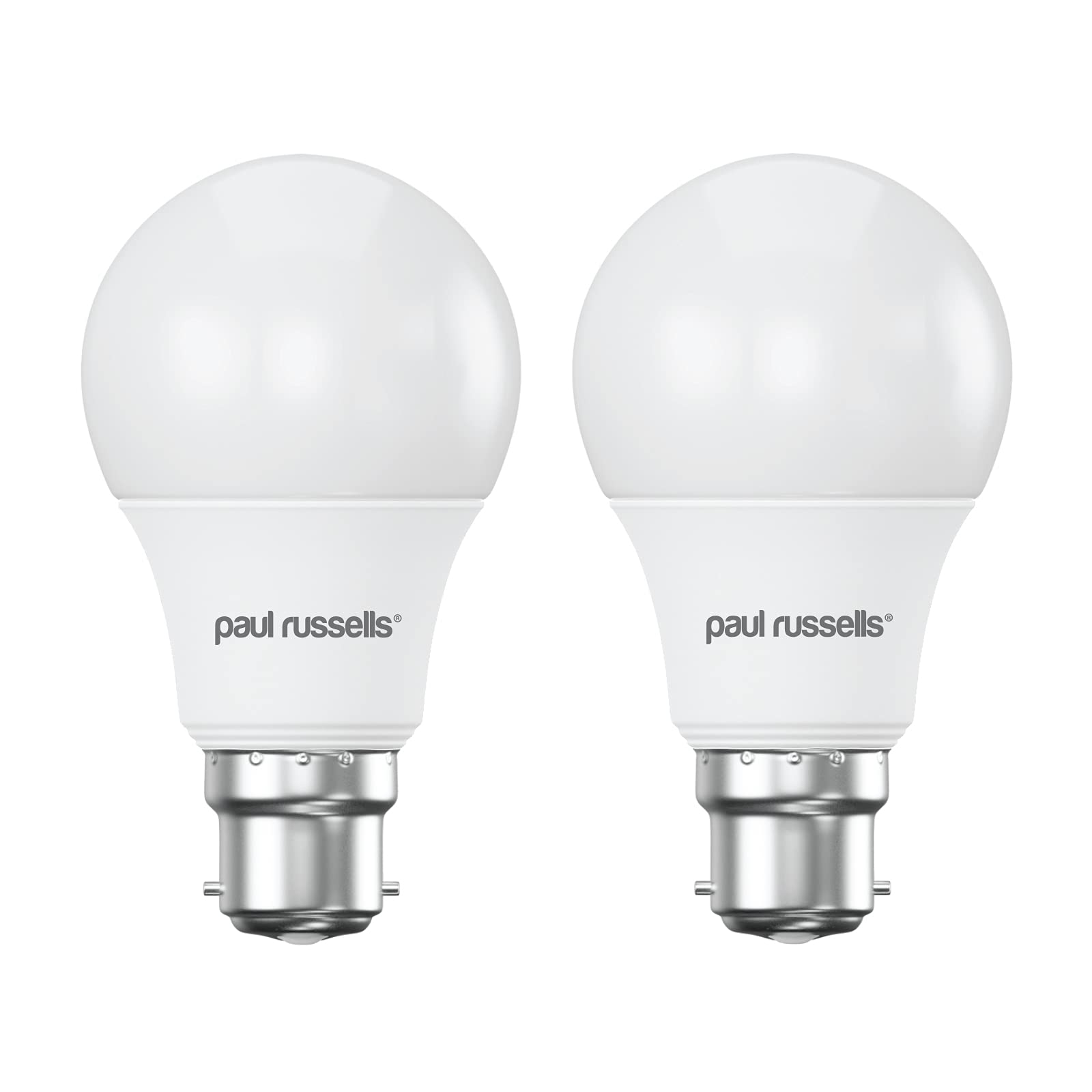 paul russells LED GLS Light Bayonet Cap BC, 60w Equivalent, 8watt 806LM LED Bulbs, 6500K Daylight Lamp, Classic Frosted A60 Standard B22 Energy Saving Non-Dimmable Large Globe Lightbulbs, 2 Pack