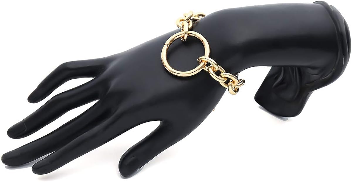 Huture Retro Punk Style Hip Hop Costume Jewelry Snake Curb Turnover Chain Necklace Bracelet Set Fully Adjustable Durable Strong Removable Delicate for Men Women, Gold : Clothing