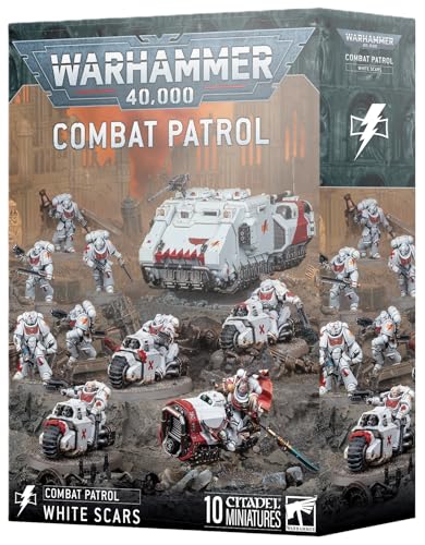 Warhammer 40K: Combat Patrol – White Scars Space Marines Miniatures with Suboden Khan, Assault Intercessors, Outriders, Impulsor, and Transfer Sheet