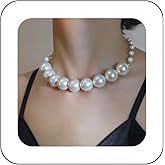 shiruier 1920s Vintage Big Faux Pearl Strand Necklace for Women Large Chunky Pearl Choker Necklace Chain Baroque Statement Round Pearls Beads Necklaces Wedding Bridal Prom Costume Necklaces Jewelry