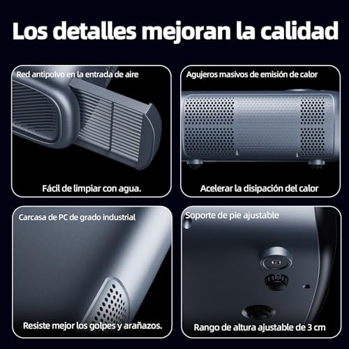 Bettdow Proyector Profesional 4K HDR Full HD 1080p 20000lm Lúmenes 800 ANSI, Android 9.0 WiFi 5G y Bluetooth 5.1, 50-300" Pantalla, Dual Altavoces AC1053 Gris