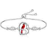 Nedeeo Cardinal Bracelet for Women Sterling Silver Angel Wing Bracelet When a Cardinal Appears Your Loved One Is Near Heart Cardinal Inspirational Memorial Jewelry for Loss of Loved One