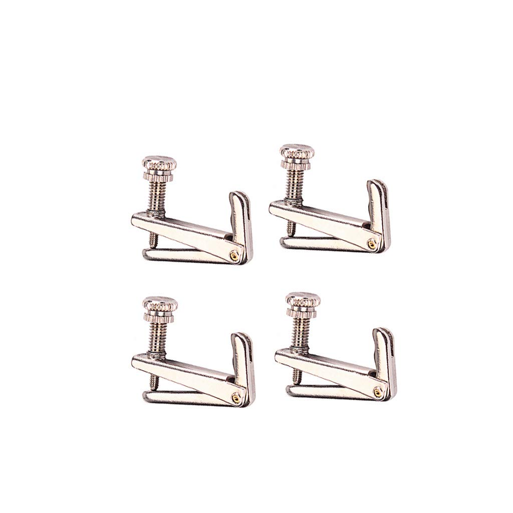 Alnicov 4pcs/set Violin String Tuner Fine Tuner Adjusters Replacement Parts for 3/4 4/4 Violin Silver