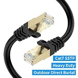Cat7 Ethernet Cable 50ft, BIFALE Cat7 Outdoor Cable Triple Shielding SSTP 10Gbps 600MHz Ethernet Patch Cable for Modem Router LAN RJ45, UV/Water Proof, Direct Burial, PE Jacket