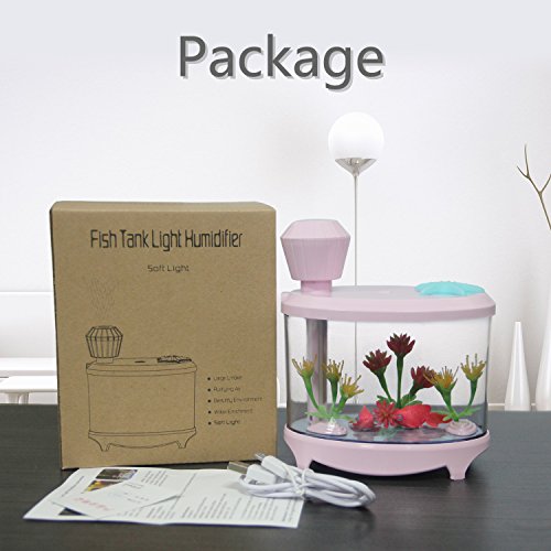 Azmall Cool Air Humidifier Essential Oil Diffuser Air Purifier, 460ML Fish Tank Mist Humidifier with 7 Changing Colors LED Lights and Timer for Home,Office,Bedroom,Living Room - Pink